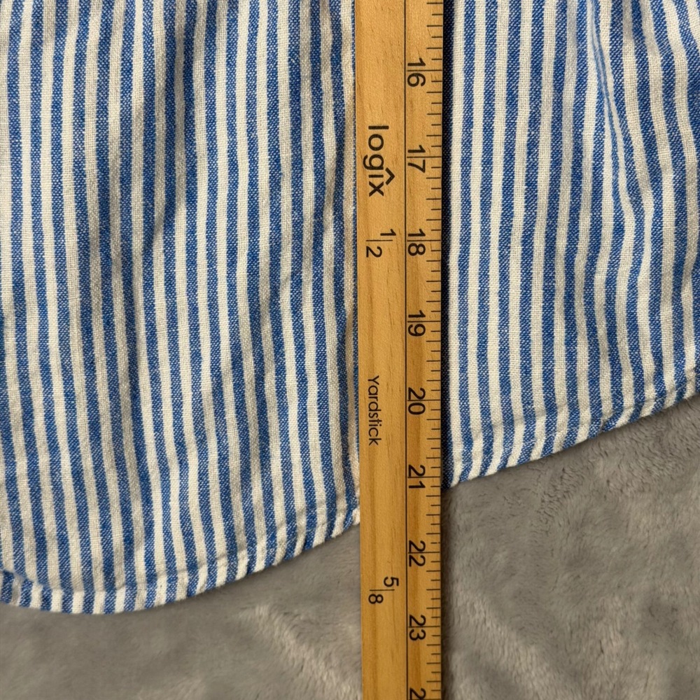 Universal Thread Linen Blend Top Womens L Blue White Stripe Boxy Beach Lagenlook - Picture 6 of 7